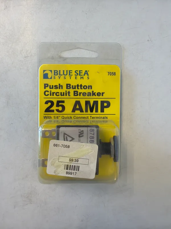 Blue Sea Systems 7058 Push Button Reset Circuit Breaker, 25 Amp