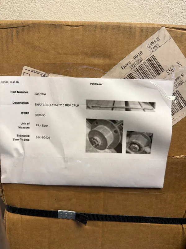 2357894 Shaft, SS1.125X52.5 Rev